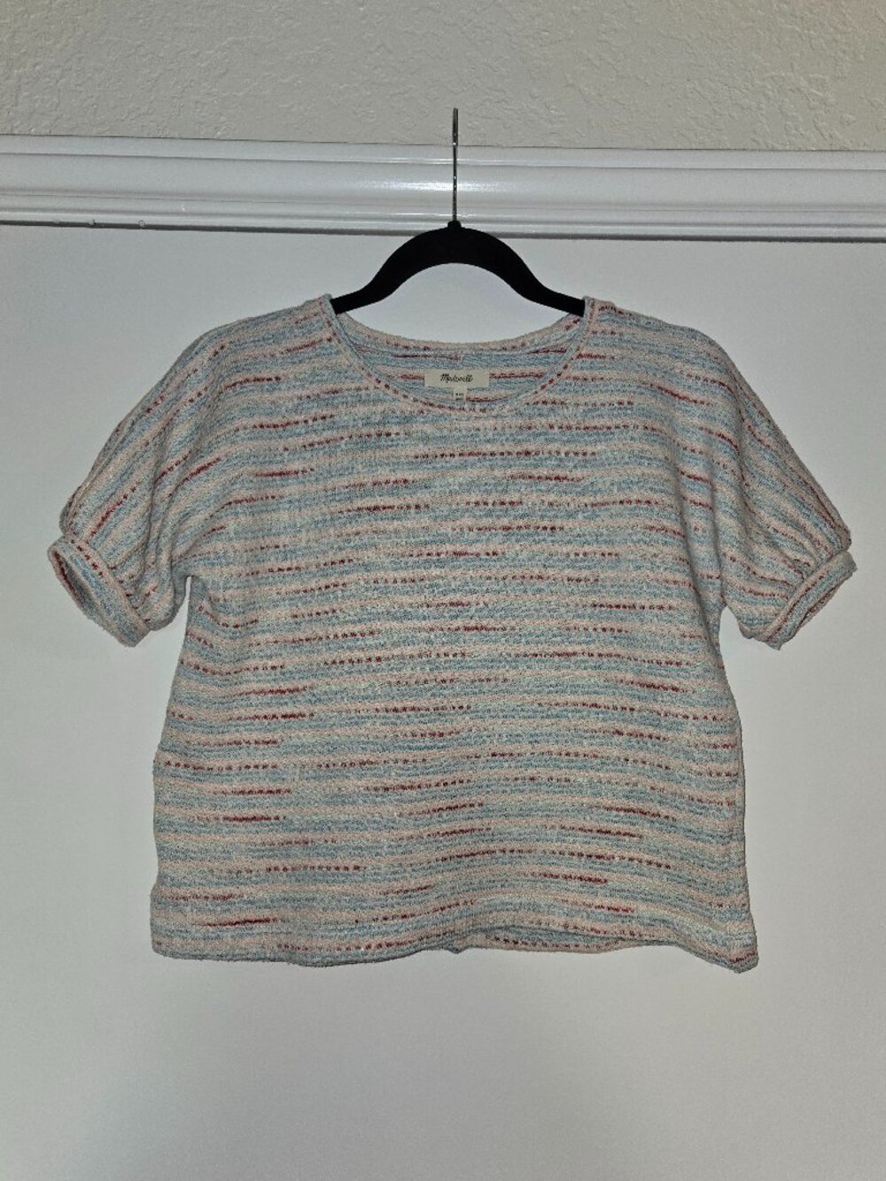 Madewell Striped Textured Knit Top with Puff Sleeves
